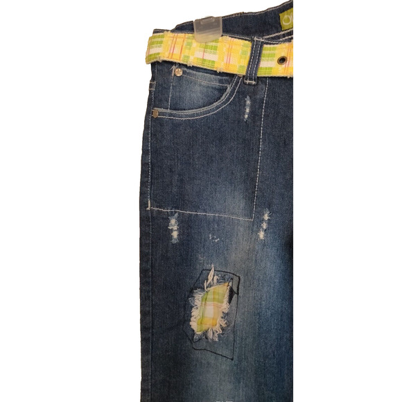 NWT Patchwork Denim Jeans OLD SKOOL URBAN Wide Hem ARTSY Distressed Rips Sz 5/6 - Picture 7 of 16